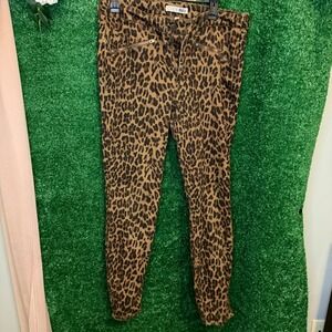 Code Bleu Leopard Print Moto Skinny Jeans Pants Women's Size 12 Zip Pockets